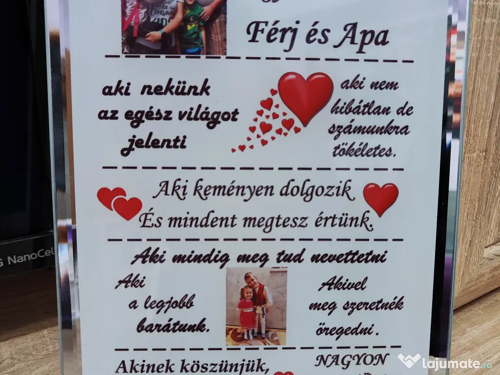 Tablou de sticla personalizat cu poza si text 