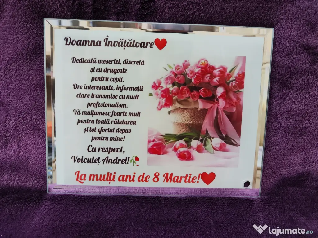 Tablou de sticla personalizat cu poza si text 