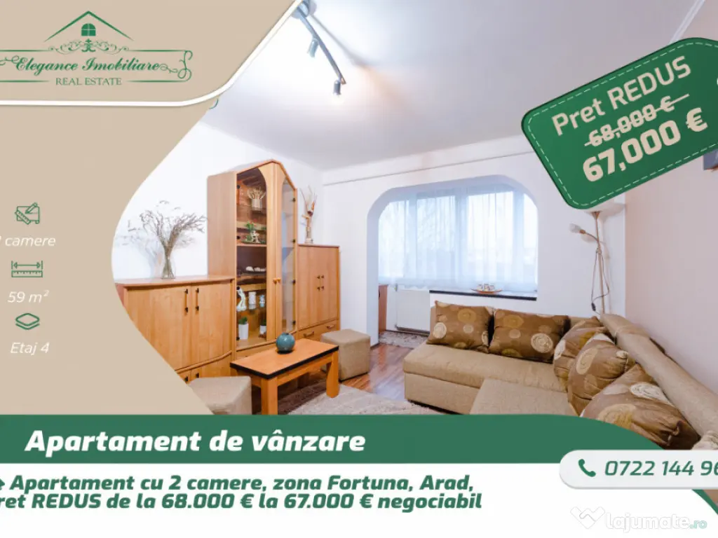 Apartament cu 2 camere, zona Fortuna, Arad 