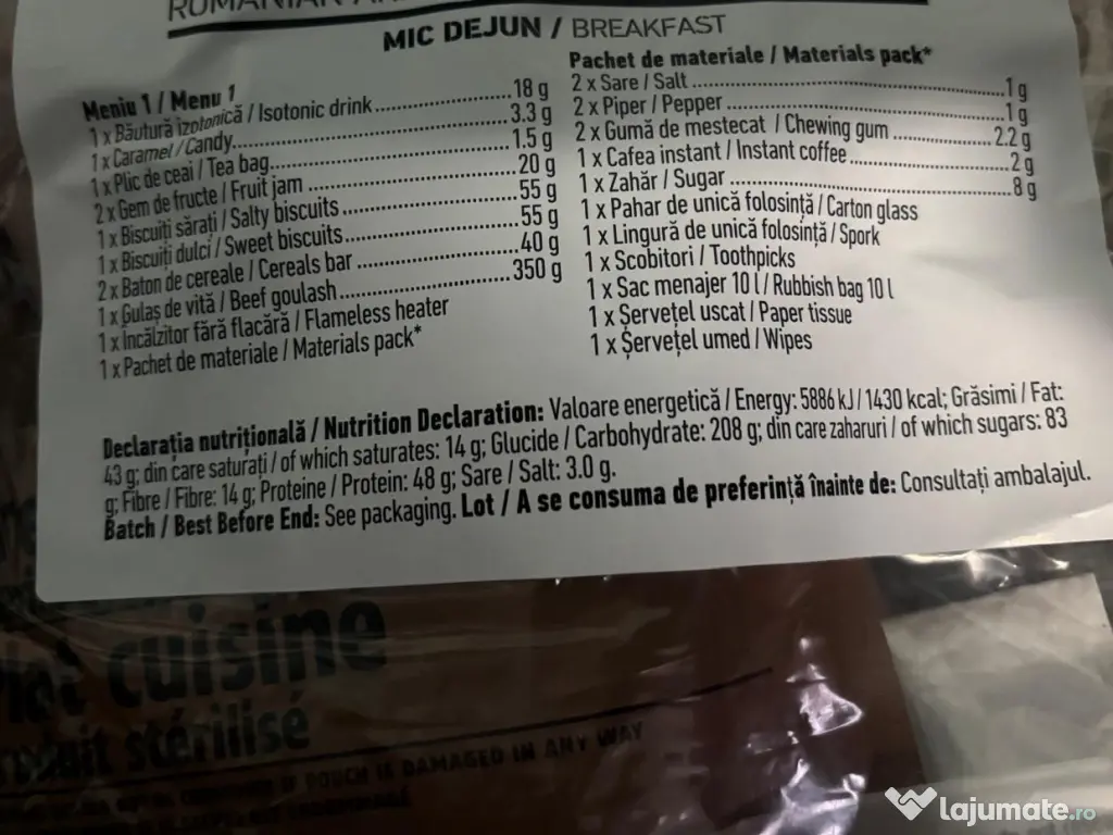 Meniuri si ratii ready to eat 