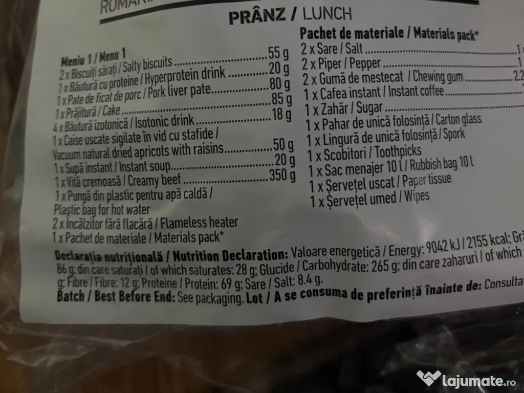 Meniuri si ratii ready to eat 