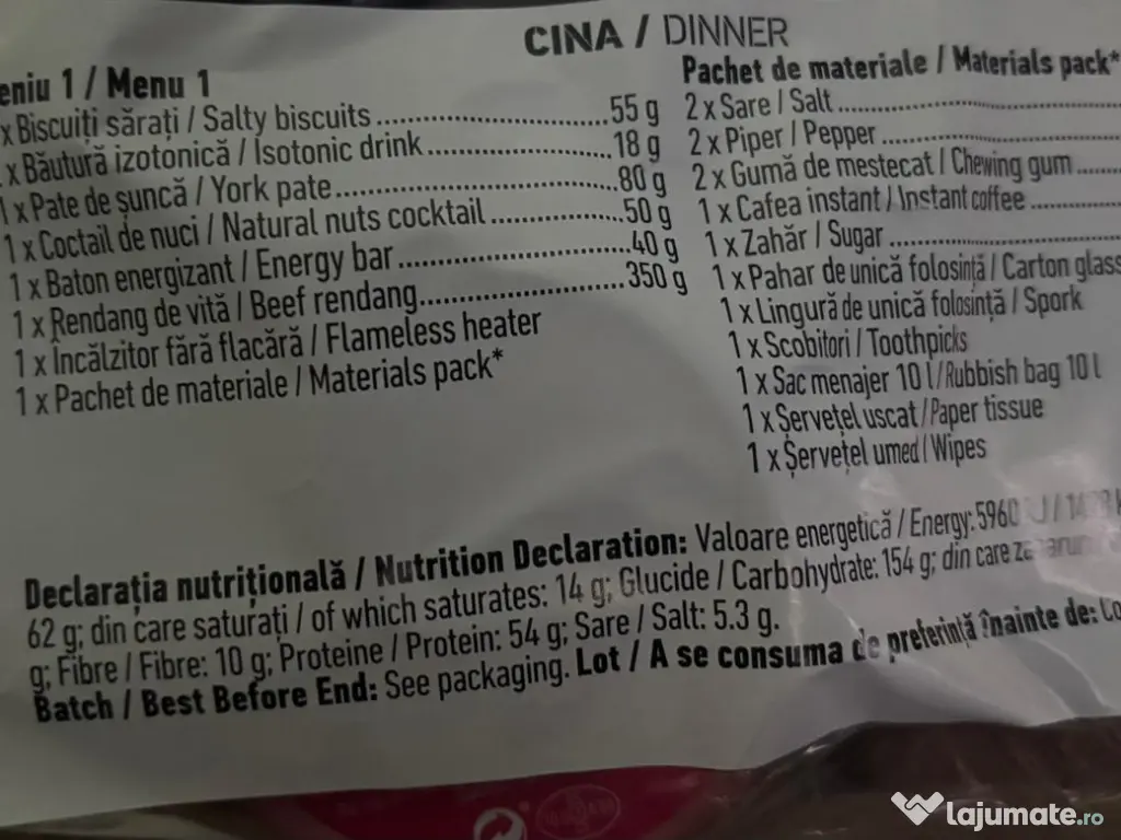 Meniuri si ratii ready to eat 