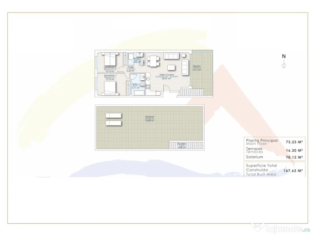 Penthouse cu terasă pe acoperiș și vedere la mare într-o stațiune de lux 