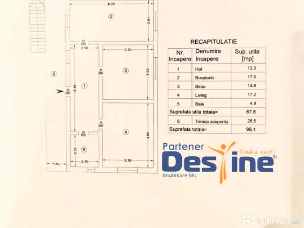 Apartament 2 camere 68 mp + 300mp curte, terasă și beci CU 