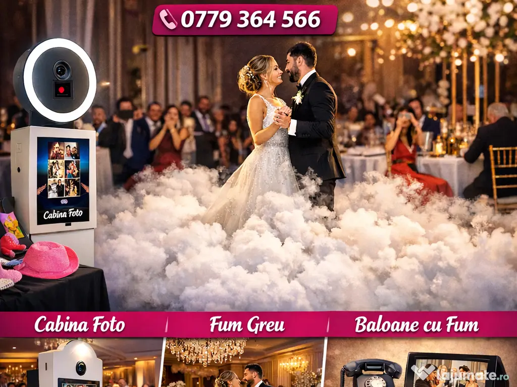 Cabină foto + fum greu + baloane fum | BONUS Audio video Guestbook CADOU 