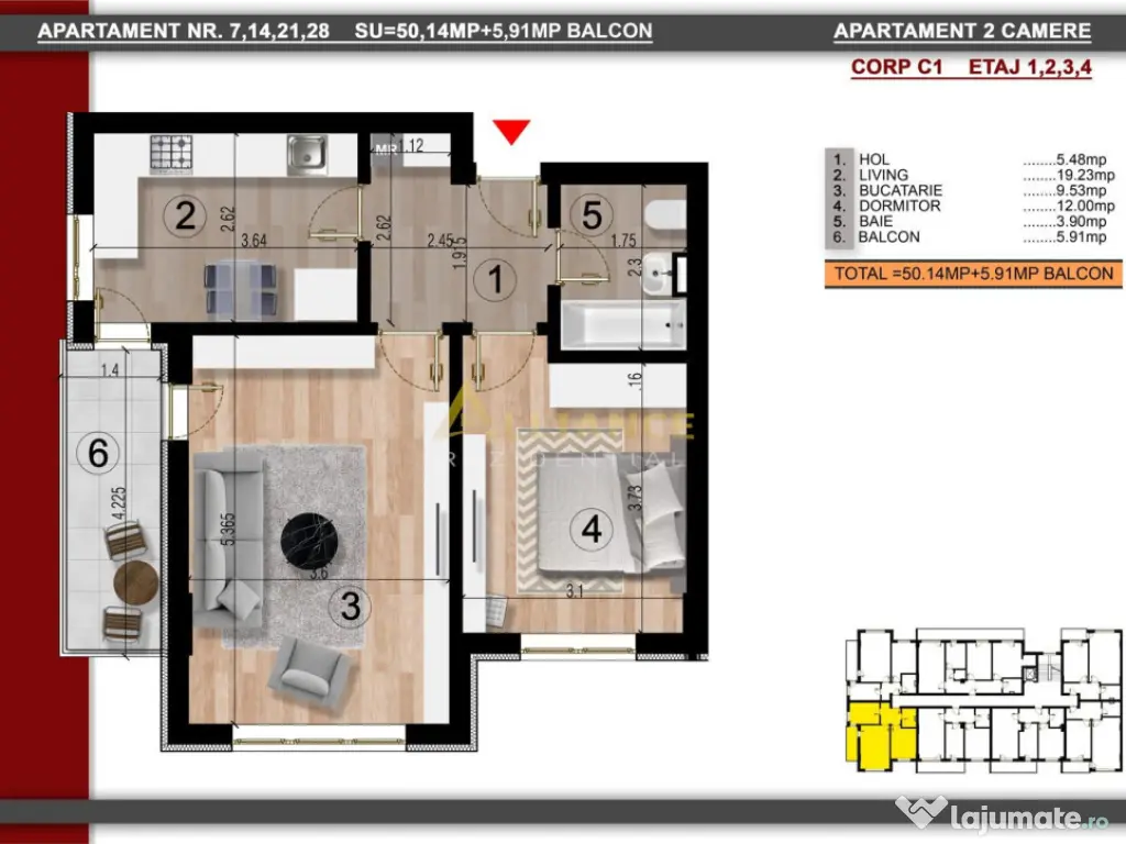 2 camere modern | Berceni | 58 mp | Parcare inclusa | Bloc 2 