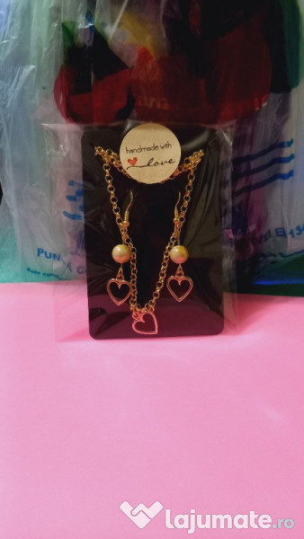 Set Cadou! Set bijuterii Fashion Colier+Cercei cu inimioare,Hand-made