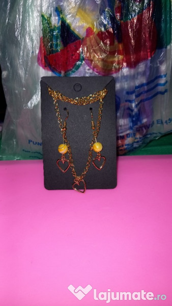 Set Cadou! Set bijuterii Fashion Colier+Cercei cu inimioare,Hand-made