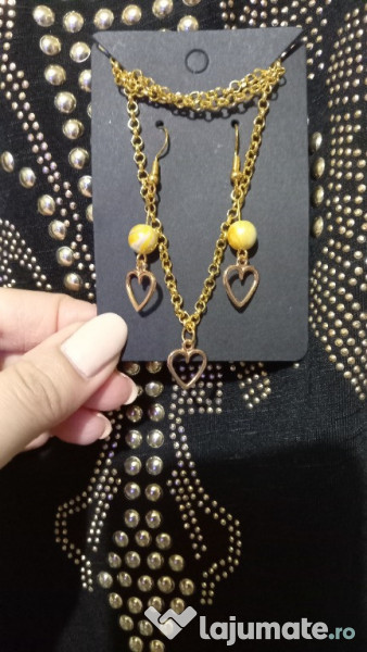 Set Cadou! Set bijuterii Fashion Colier+Cercei cu inimioare,Hand-made