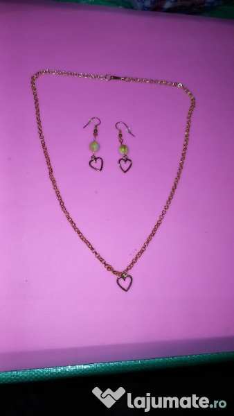 Set Cadou! Set bijuterii Fashion Colier+Cercei cu inimioare,Hand-made