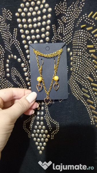 Set Cadou! Set bijuterii Fashion Colier+Cercei cu inimioare,Hand-made