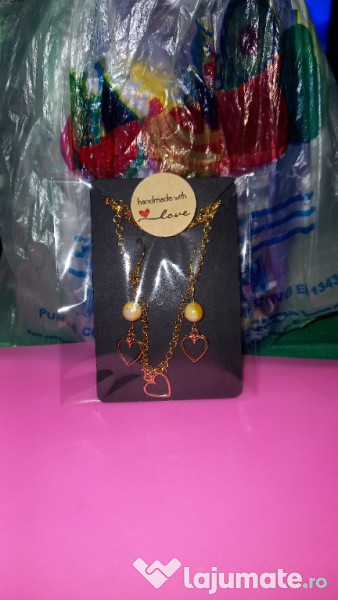 Set Cadou! Set bijuterii Fashion Colier+Cercei cu inimioare,Hand-made