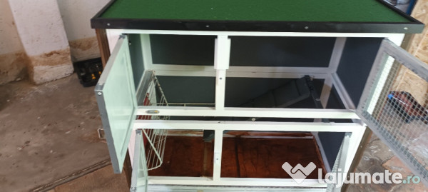 Cușcă de iepuri exterior noua nouța, cu etaj, cu tăvițe și scărițe. 