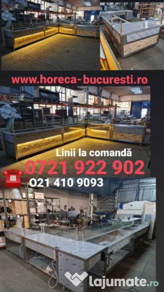 Vitrina carne cu geam bombat cu 2 polite si geamuri culisante la spate 