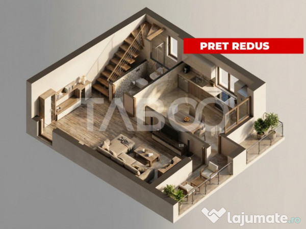 Apartament cu 3 camere 2 bai 2 balcoane si pod in zona Turn 