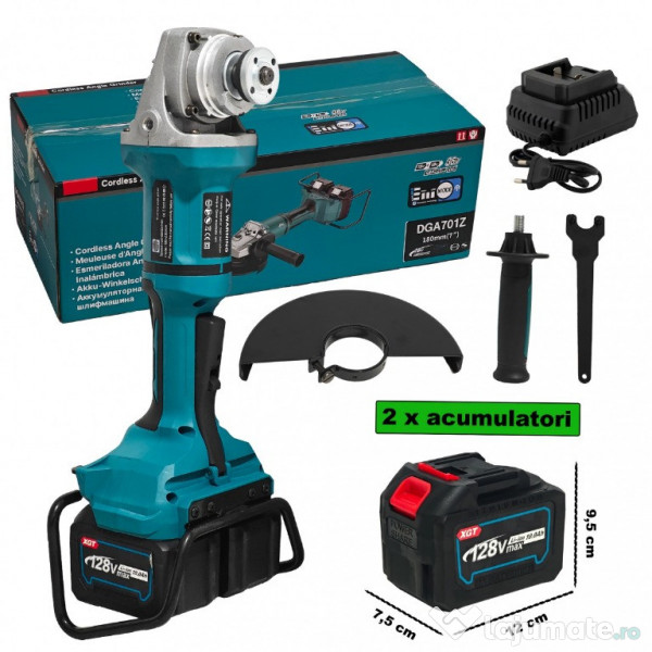 Polizor unghiular cu2 acumulatori, Disc 230 mm, 128V, 10 Ah