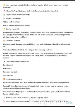 Proprietate intravilană în Drobeta-Turnu Severin–ideală locuire...