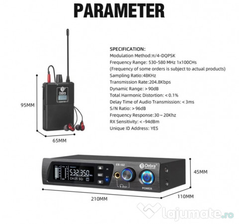 Sistem monitorizare In-ear Debra UHF si BT 5.0
