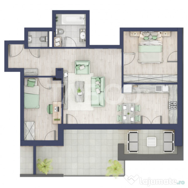 Apartament 66 mp utili 3 camere 2 bai etaj 3 in bloc cu lift 