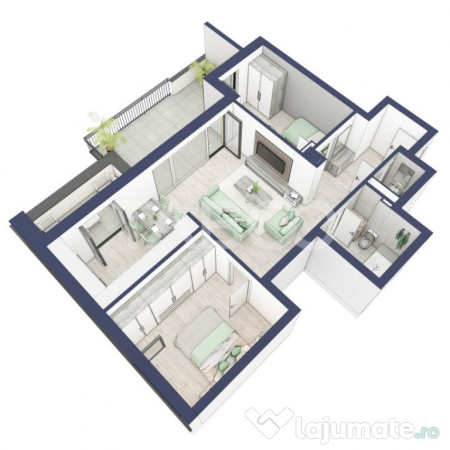 Apartament 66 mp utili 3 camere 2 bai etaj 3 in bloc cu lift 