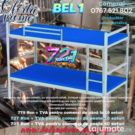 OFERTĂ PROMO– Pat Metalic Etajat Model BEL 1 – Direct de la Producător