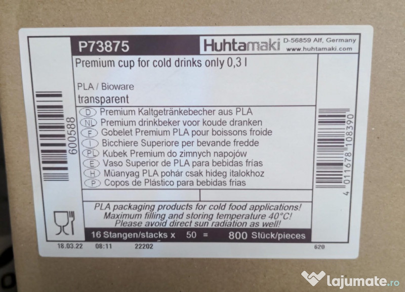 Pahare plastic de 300ml / 0,3 l pentru bauturi reci 