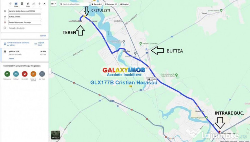 Buftea Samurcasi 400 mp utilitati strada asfaltata 50 euro/m