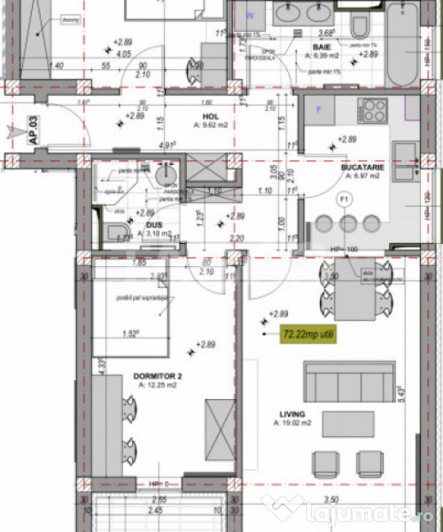 Apartament spatios cu 3 camere 2 bai si terasa de 15 mp - CO