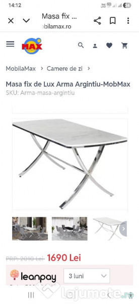 Masa de lux Arma blat negru, picioare argintii 