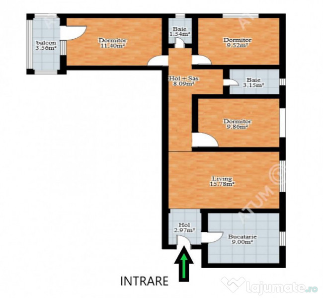 Apartament cu 4 camere 2 bai si balcon etaj 1 zona Rahovei d