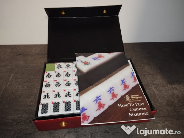 Set Mahjong Chinezesc „Oază de Bambus”, 146 piese, cu husă roșie vinil 