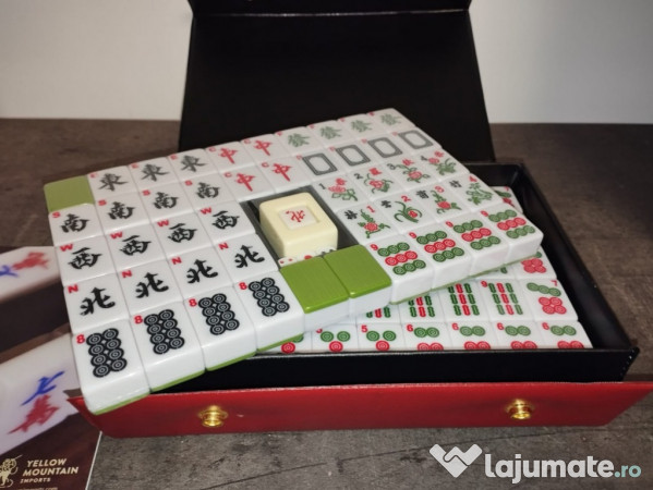 Set Mahjong Chinezesc „Oază de Bambus”, 146 piese, cu husă roșie vinil 