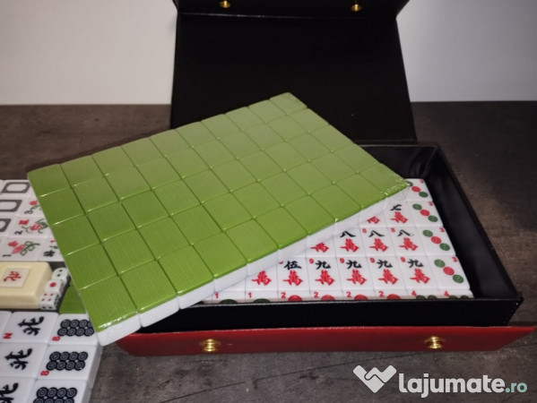 Set Mahjong Chinezesc „Oază de Bambus”, 146 piese, cu husă roșie vinil 