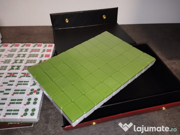 Set Mahjong Chinezesc „Oază de Bambus”, 146 piese, cu husă roșie vinil 