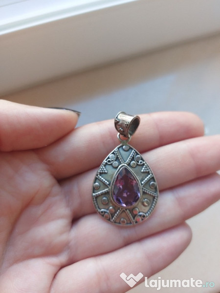 Pandantiv argint 4cm cu piatra zirconiu