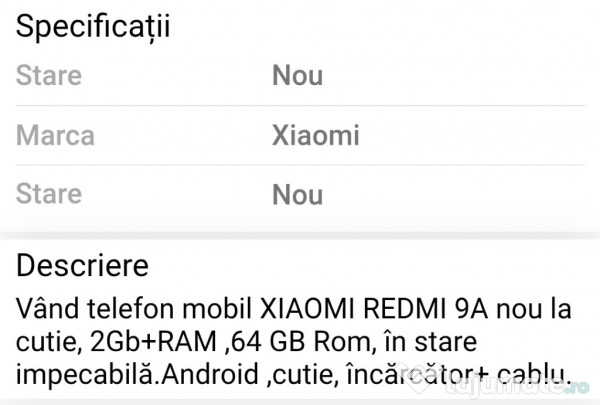 Telefon mobil Xiaomi redmi 9a