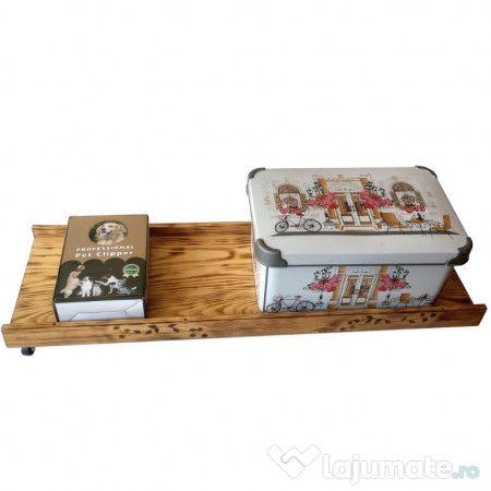 Suport depozitare sub pat din lem ars, cu roti pivotante, hand-made