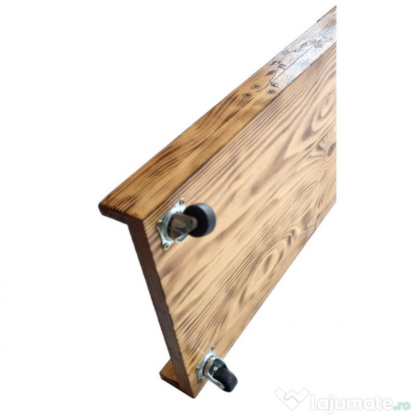 Suport depozitare sub pat din lem ars, cu roti pivotante, hand-made