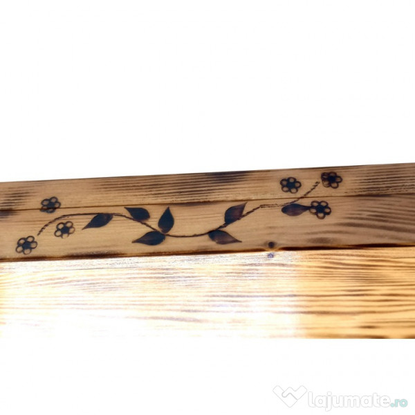 Suport depozitare sub pat din lem ars, cu roti pivotante, hand-made