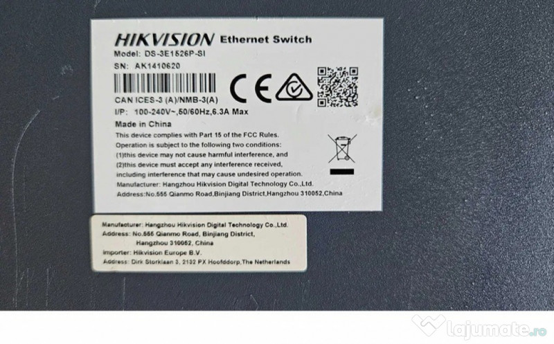 Switch POE Hikvision 24 porturi Hikvision DS-3E1526P-SI cu management 