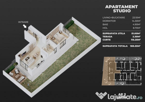 2cam.studio dec+curte+parcare, semicentral Popesti-Leordeni 