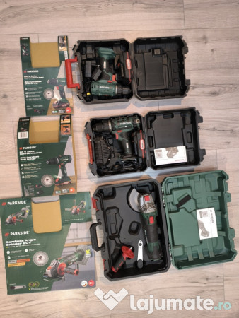 Polizor unghiular + 2 X Mașini de infiletat / găurit PARKSIDE 