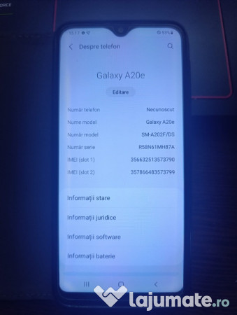 Telefon + husa si folie Samsung Galaxy A20e, 3gb RAM, 32 GB 