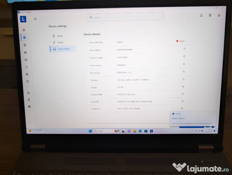 Lenovo P16 Gen1, Intel i7-12850HX, 64GB RAM, 1TB SSD, NVIDIA RTX A2000 
