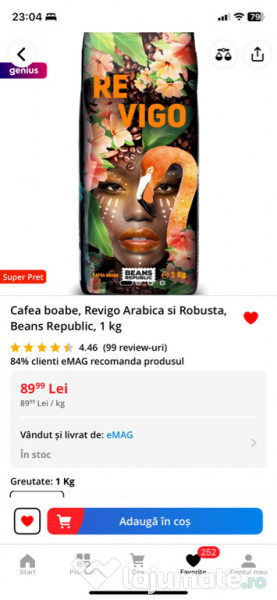 Cafea boabe, Revigo Arabica si Robusta, Beans Republic, 1 kg 