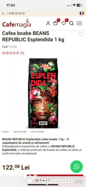 Cafea boabe, Esplendida 100% Arabica, Beans Republic, 1 kg 