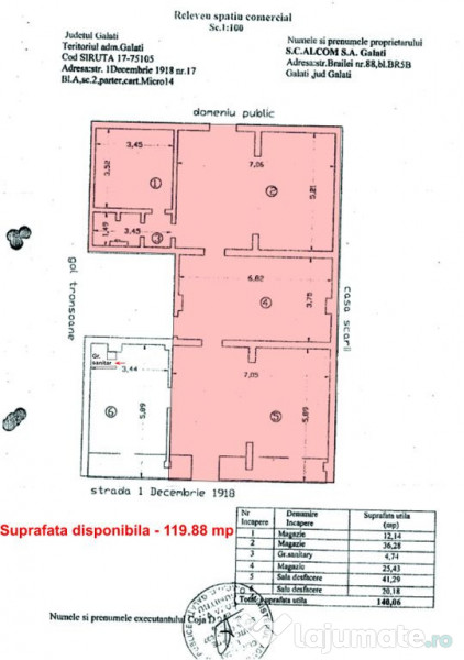 Spatiu comercial de inchiriat 1 Decembrie 1918. Comision ... 