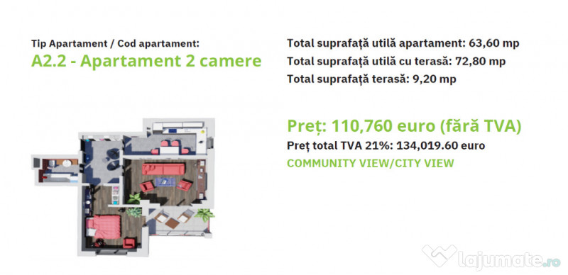 C/1556_1 De vânzare apartament cu 2 camere -Green Residence