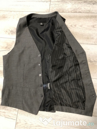 Vestă de costum Slim Fit H&M gri, mărime 36 (S/M)
