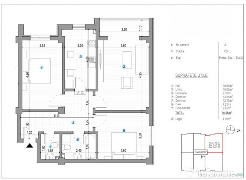 COMISION 0% ! 3 CAMERE 2 BAI 75 MP BLOC NOU POPAS PACURARI